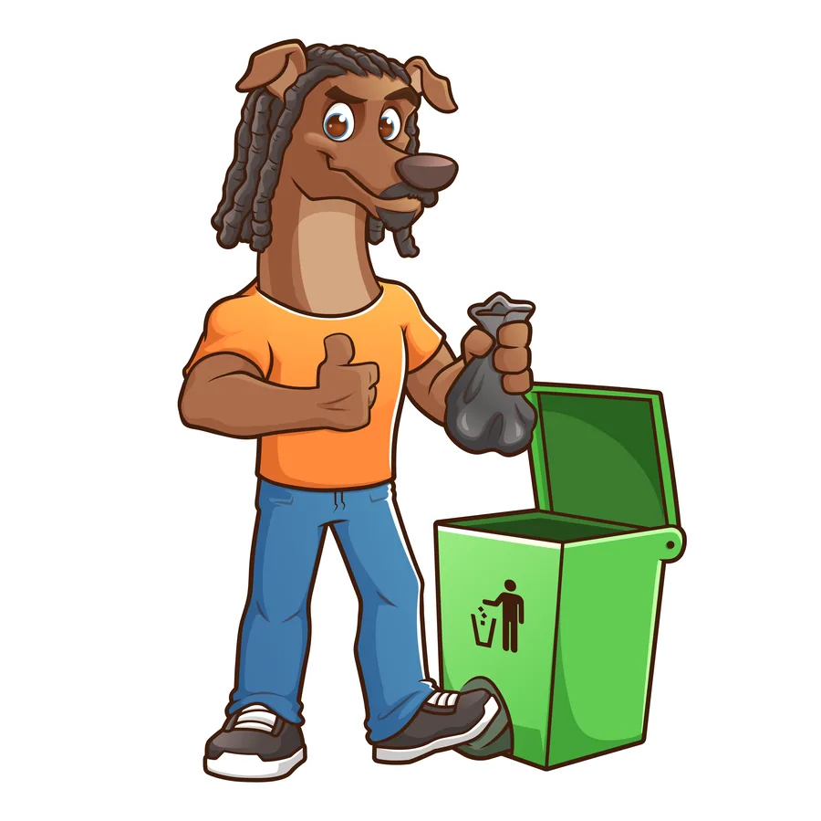 Mascot with cleanup bag